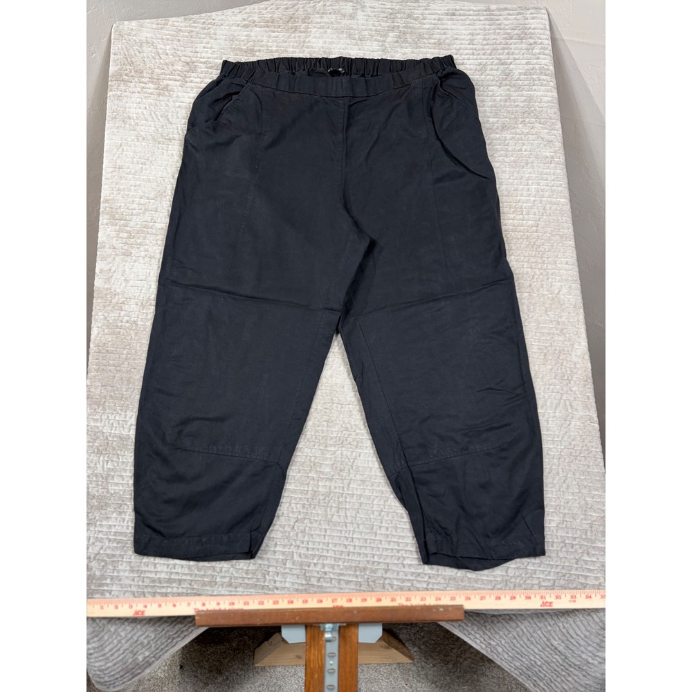 Eileen Fisher Woman Black Tencel Linen Elastic Waist Crop Pants 2X F18TLL